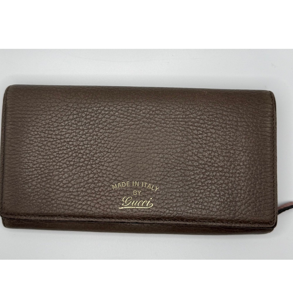 Gucci Long Swing Leather Wallet Brown Pink Zip Around Authentic